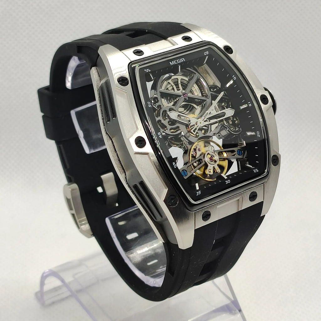 Reloj Automático Megir Esqueleton Transparente Negro Hombre Megir 2242