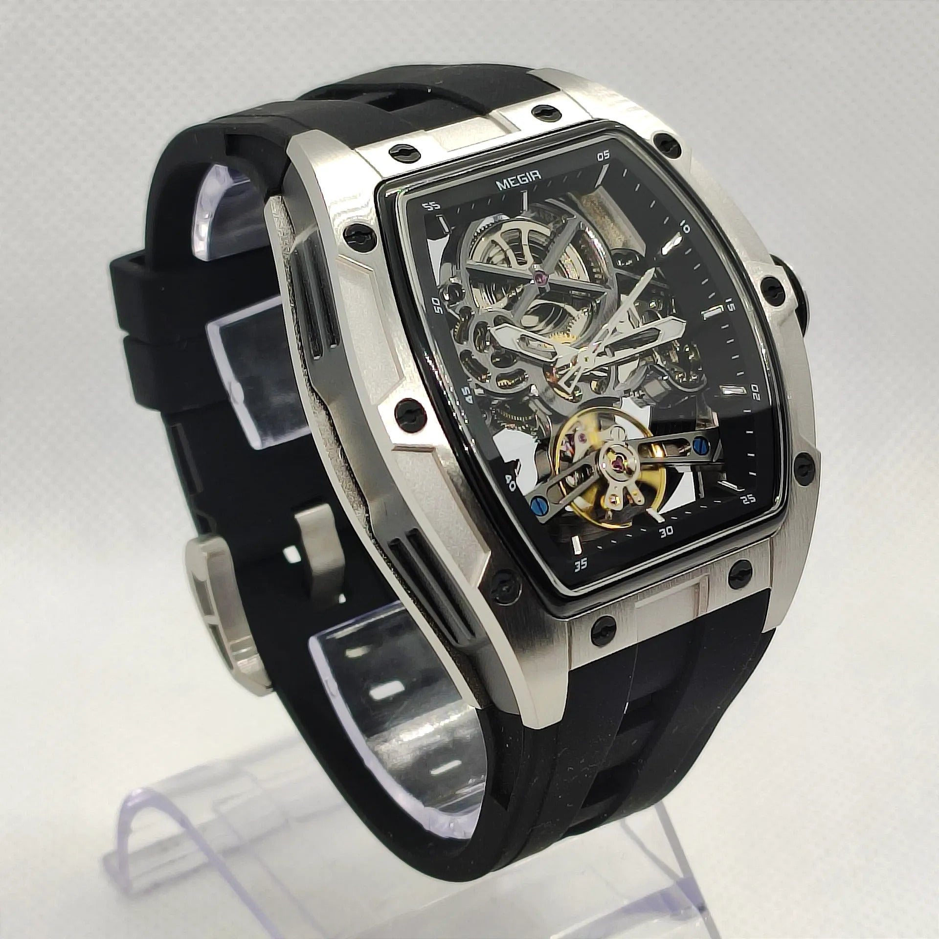 Reloj Automático Megir Esqueleton Transparente Negro Hombre Megir 2242