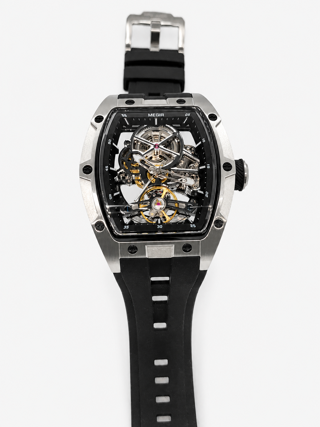 Reloj Automático Megir Esqueleton Transparente Negro Hombre Megir 2242