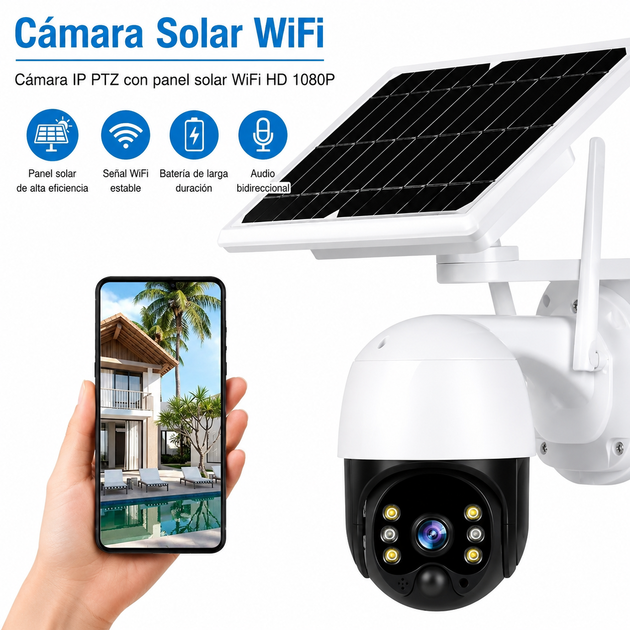 Camara Seguridad Solar WiFi PTZ MCASA