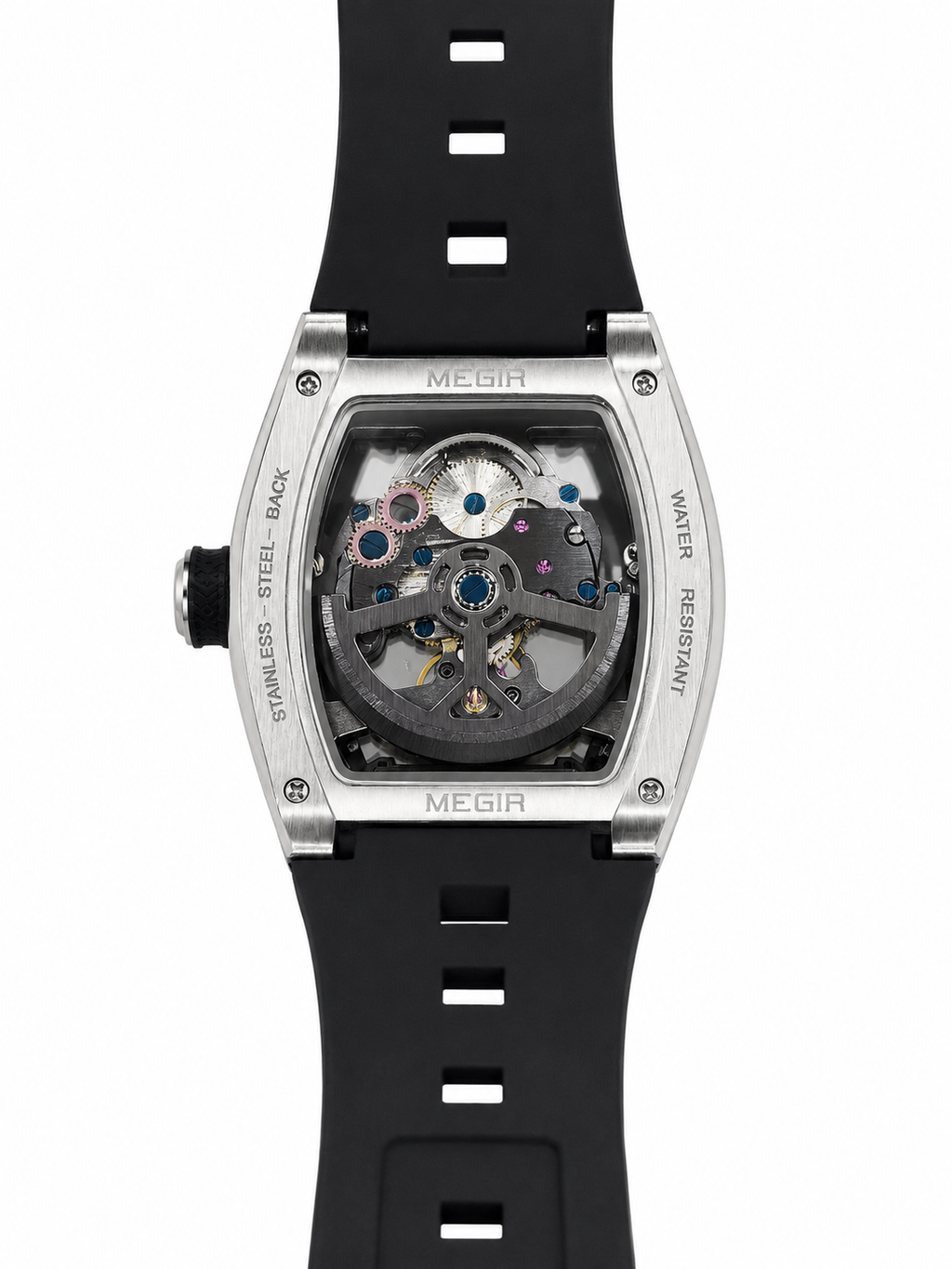 Reloj Automático Megir Esqueleton Transparente Negro Hombre Megir 2242