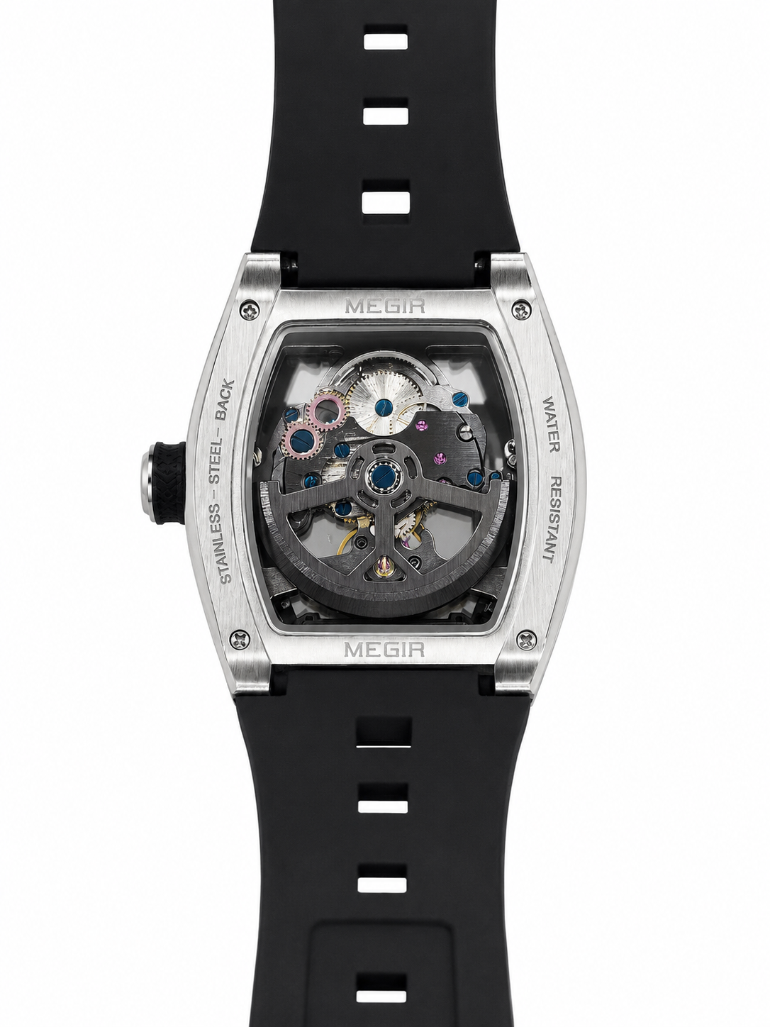 Reloj Automático Megir Esqueleton Transparente Negro Hombre Megir 2242