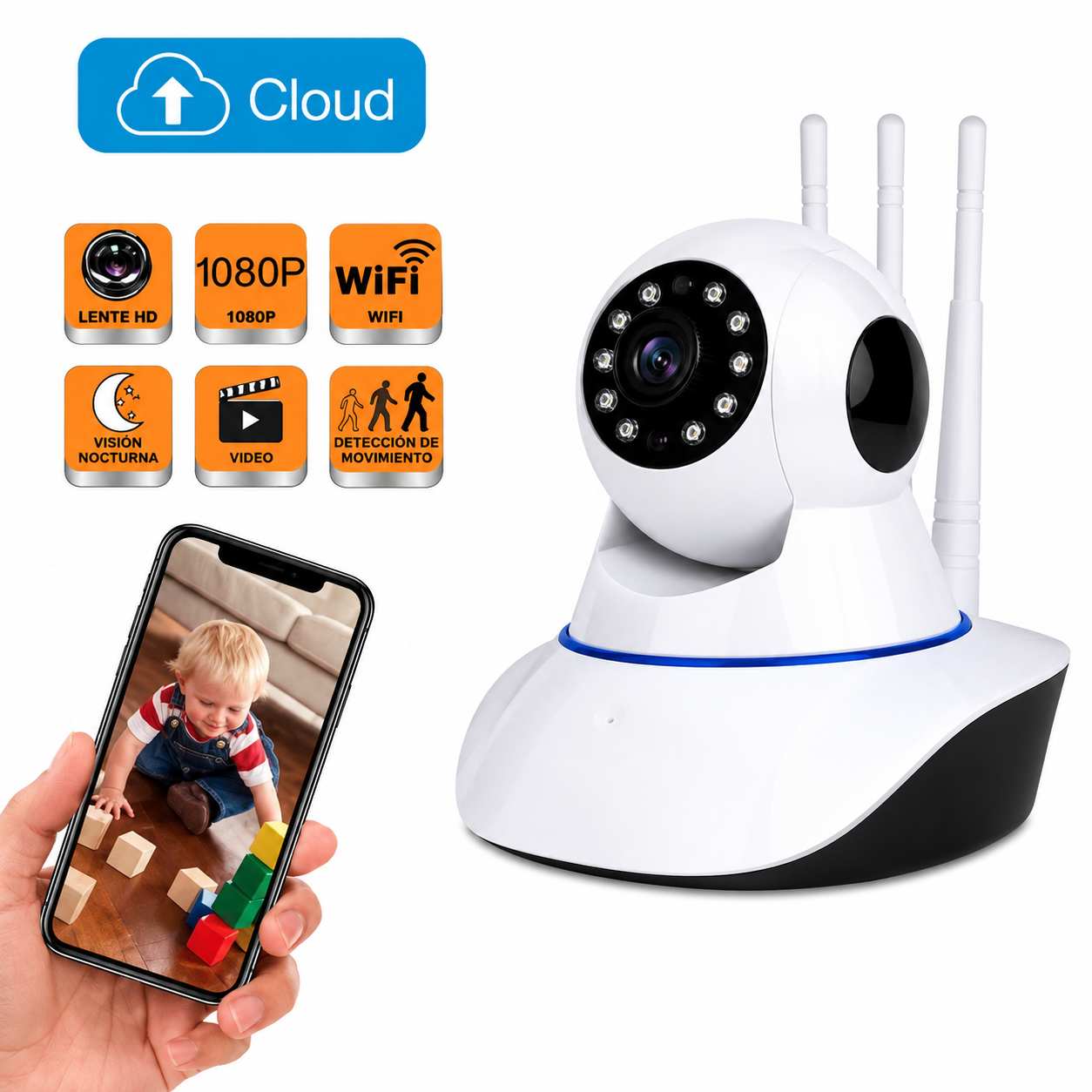 W - Cámara De Seguridad IP Wifi 360°
