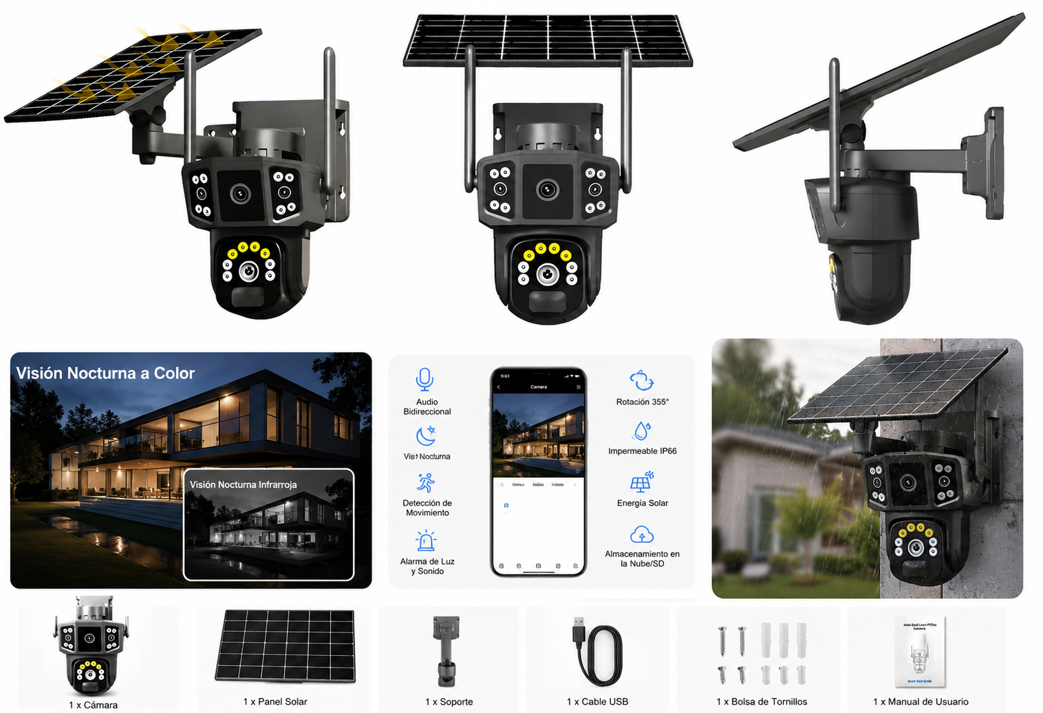 Camara Seguridad Solar PTZ 360WiFi MCASA