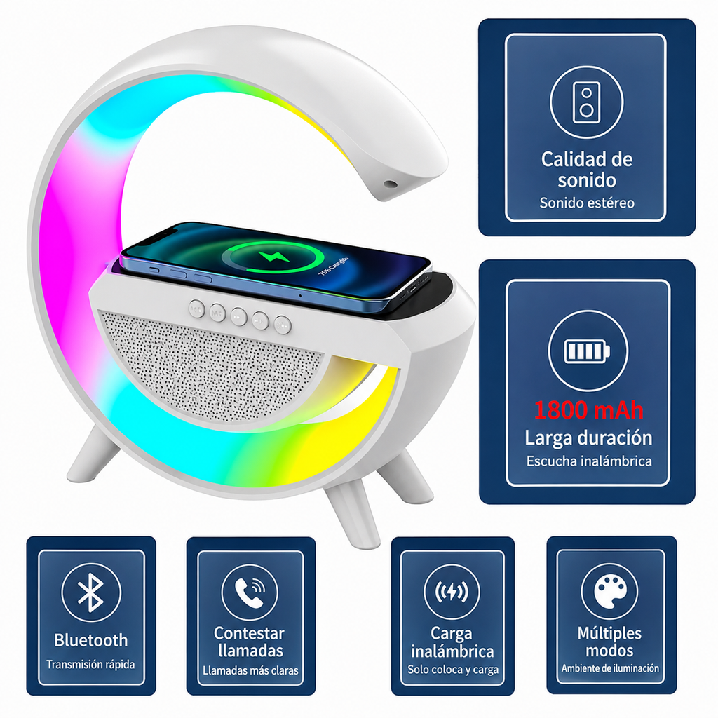 Altavoz Bluetooth Con Reloj y Cargador