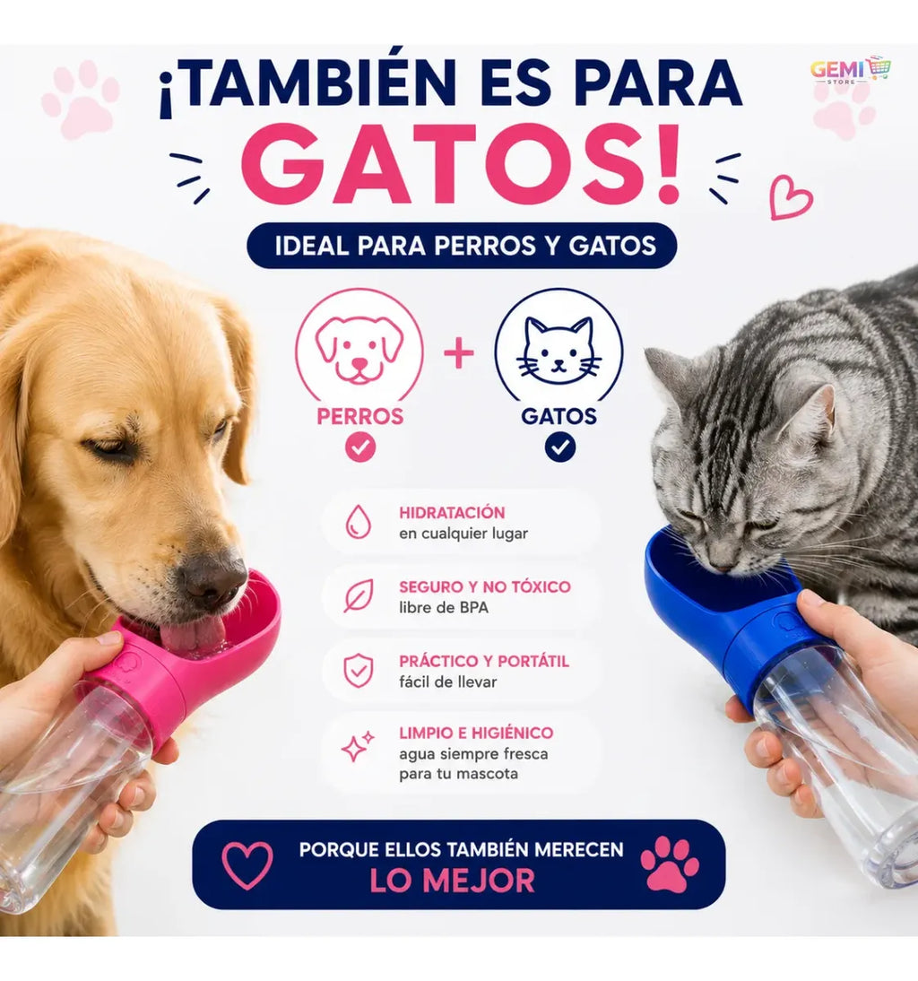 BEBEDERO PORTATIL PARA MASCOTA CON BOTON