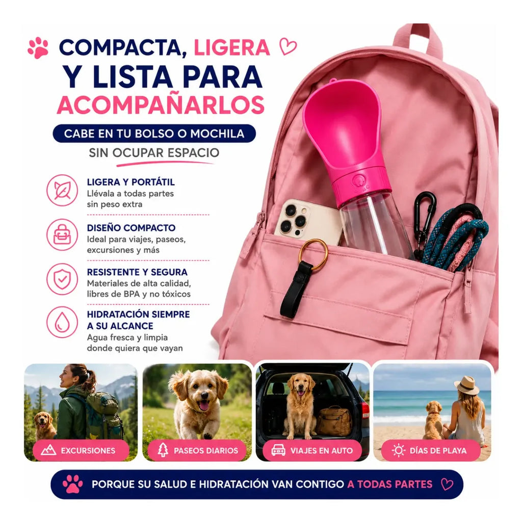 BEBEDERO PORTATIL PARA MASCOTA CON BOTON