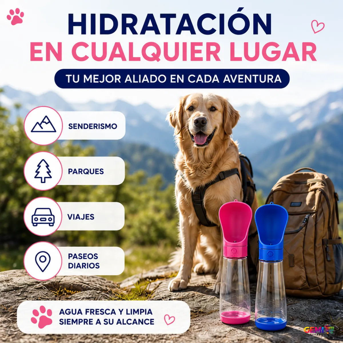 BEBEDERO PORTATIL PARA MASCOTA CON BOTON