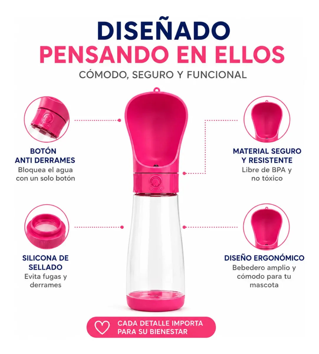 BEBEDERO PORTATIL PARA MASCOTA CON BOTON
