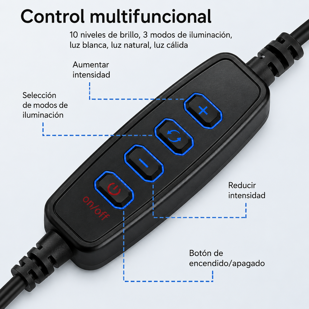 ARO DE LUZ LED 26 CM CON TRÍPODE AJUSTABLE