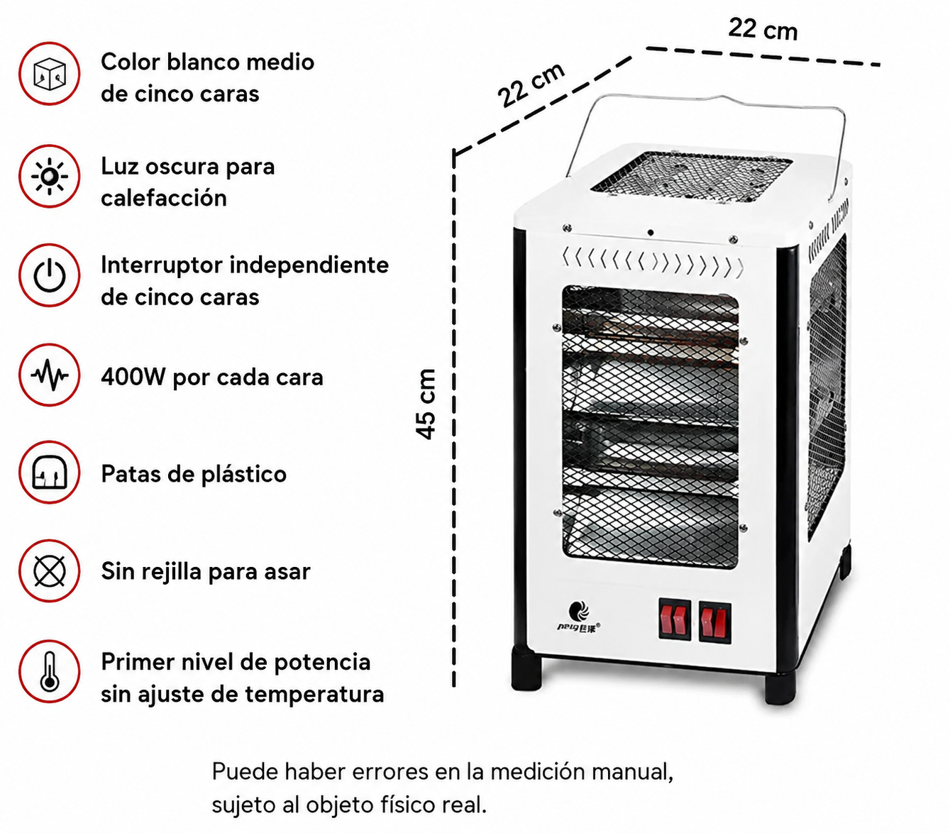 Calefactor Electrico Estufa 5 Lados