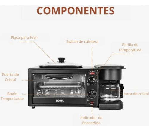 Horno Eléctrico 3 En 1 Cafetera Tostador