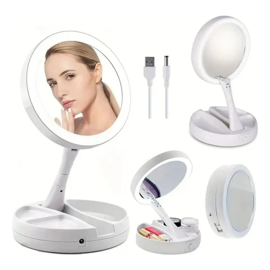 Espejo De Maquillaje Led Plegable