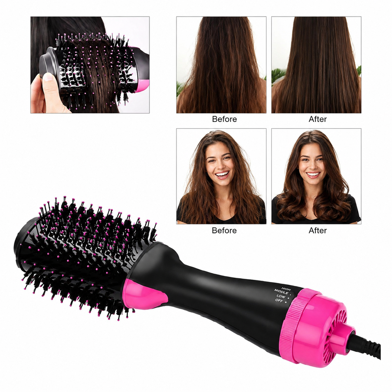 Cepillo Secador Alisador De Pelo 3 en 1