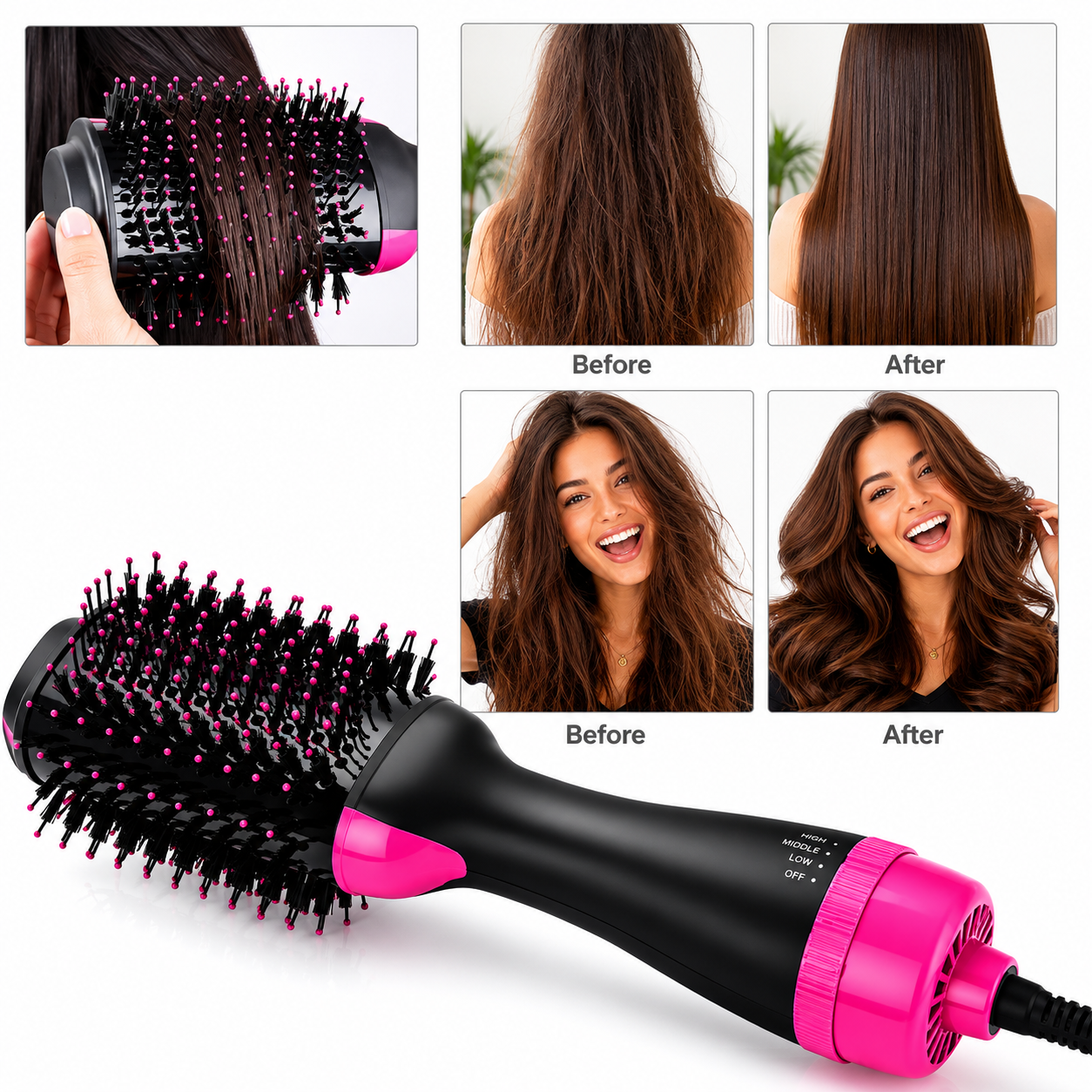 Cepillo Secador Alisador De Pelo 3 en 1