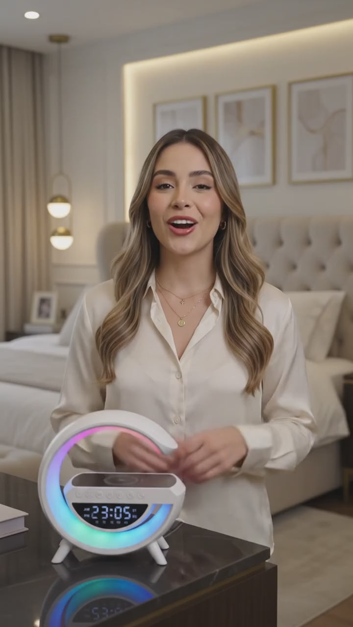 Altavoz Bluetooth Con Reloj y Cargador